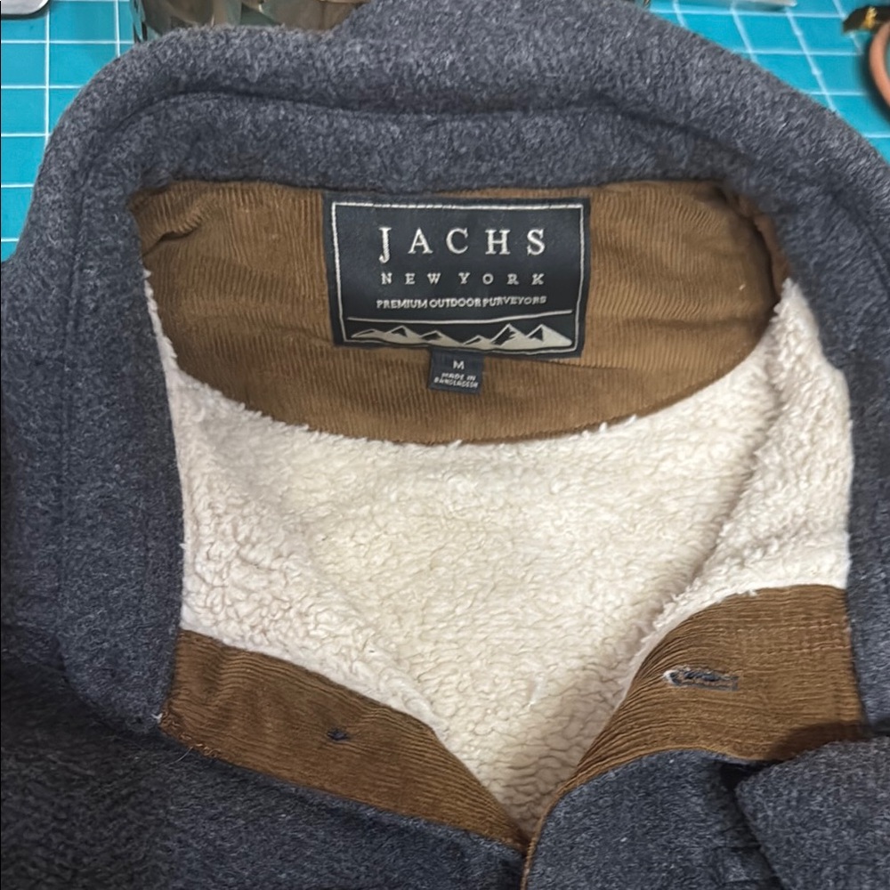 Jachs New York Grey Sherpa Lined Warm Outdoors Wool Blend Jacket Size Medium